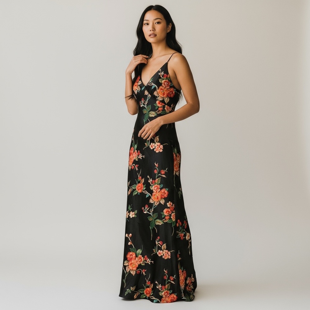 JS Boutique Beaded Satin Chemise Maxi Dress